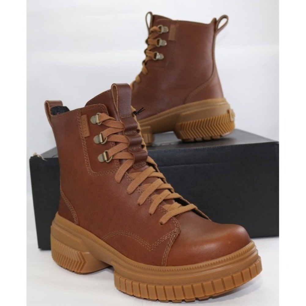 Sorel Ona Ave Lace Waterproof Leather Boots, Women Velvet Tan , Gum 2 Size 7